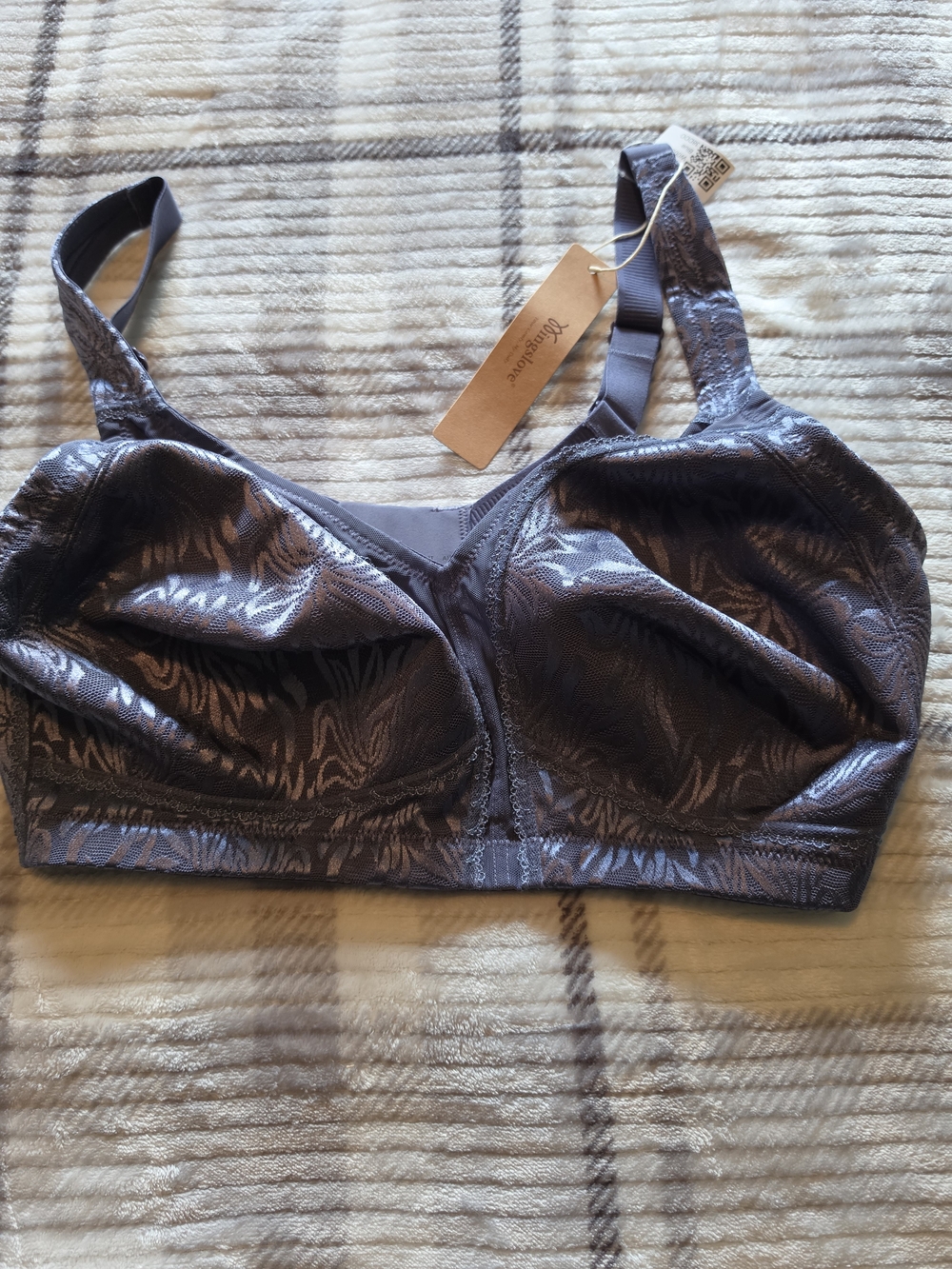 Elegant Charcoal Floral Jacquard Soft-Cup Bra